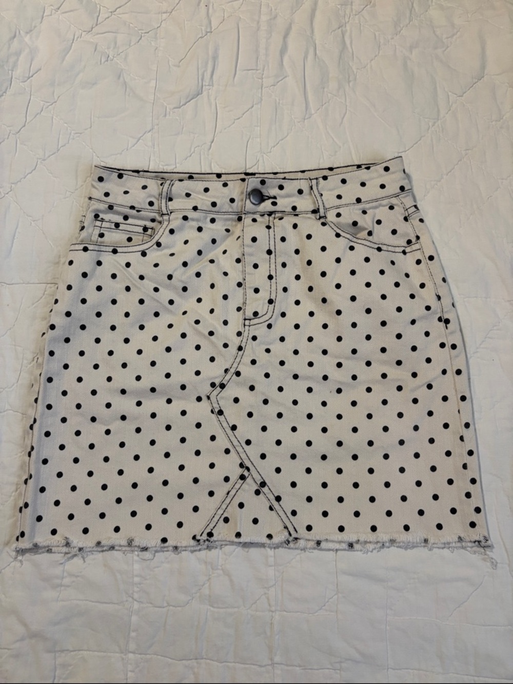 GB Women’s White Mini Skirt with Black Polka Dots